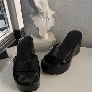 Urban Outfitters Glossy Black Platform Slides